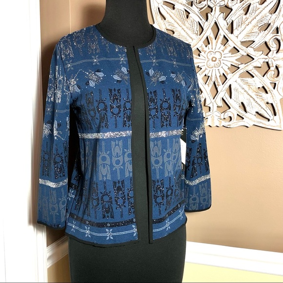 ⭐️ NWT LulaRoe Elegant Collection Stella Bolero Jacket Navy Black Silver Glitter - Picture 2 of 14